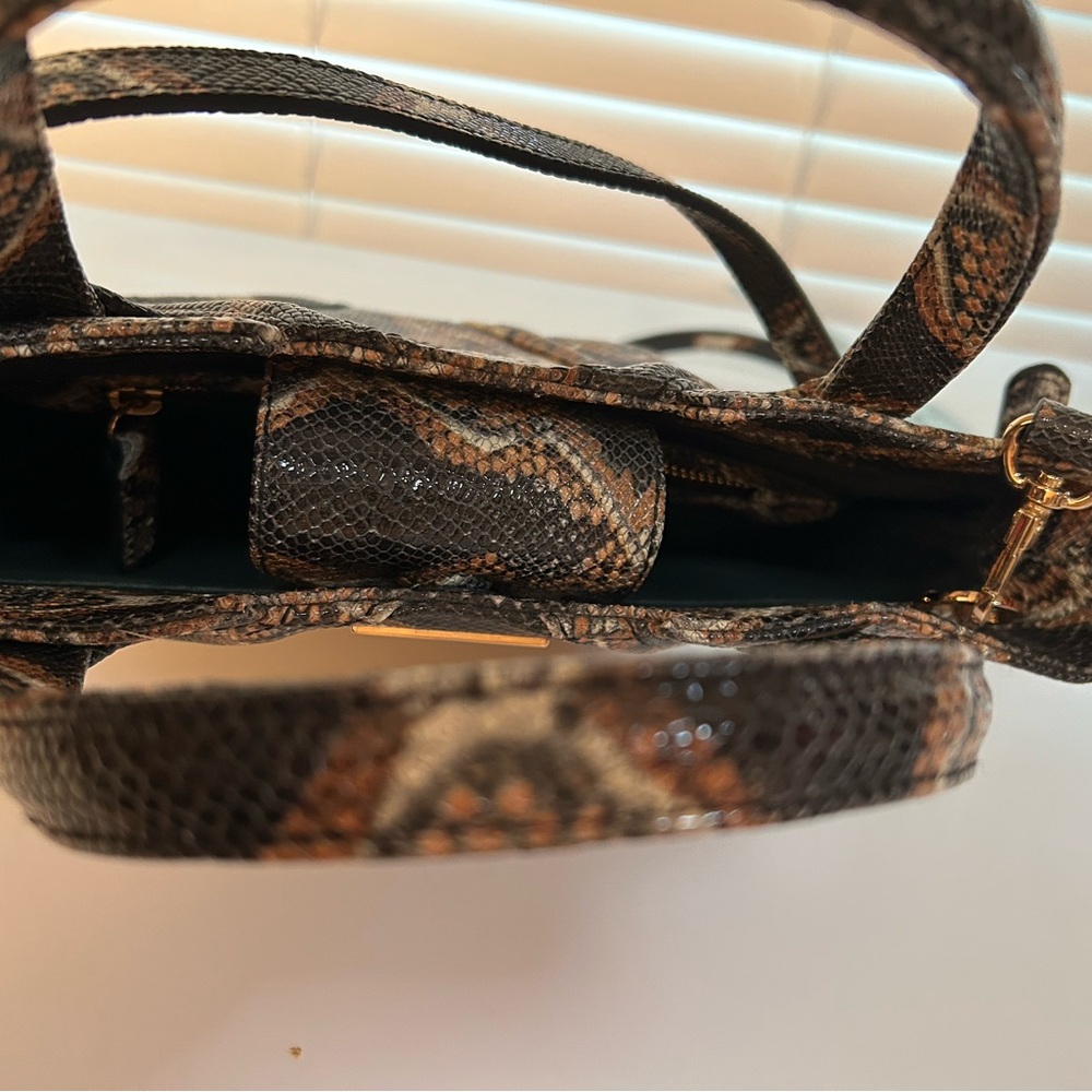 Kelly Wynne Snake-Print Mini Tote Bag in Rust/Brown and Black w/detachable strap - Picture 5 of 7